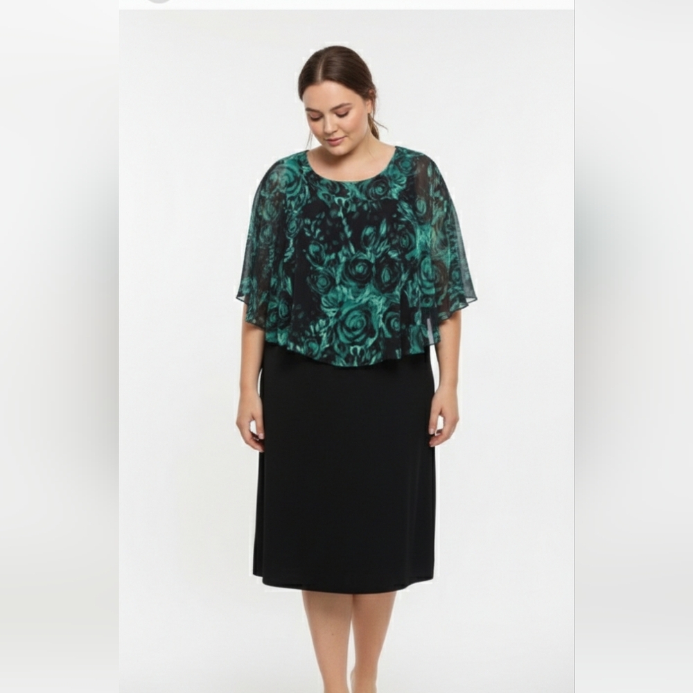 Connected Apparel Dress Black Green Floral Boho Goth 22W
